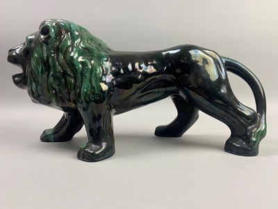 Lot 587 - A BLUE MOUNTAIN POTTERY FIGURE OF A LION AND OTHER CERAMICS