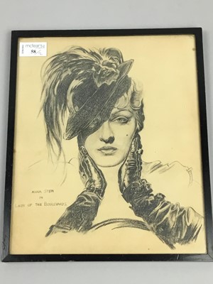 Lot 58 - A LOT OF TWO CHARCOAL SKETCHES OF ACTRESSES