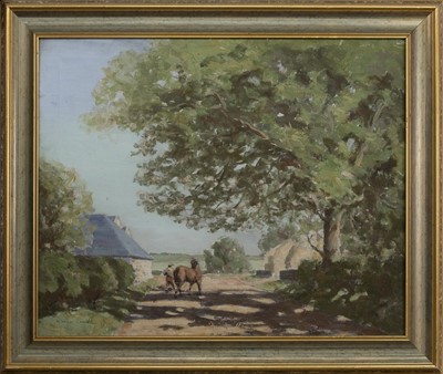 Lot 11 - SUMMER - HORSE & HORSEMAN, AN OIL BY WILLIAM WRIGHT CAMPBELL