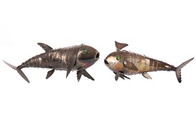 Lot 99 - A PAIR OF WHITE METAL RETICULATED FISH