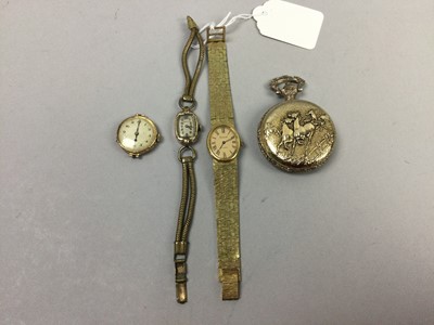 Lot 235 - A LADY'S NINE CARAT GOLD BRACELET WATCH AND OTHER WATCHES