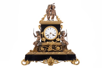 Lot 671 - A LATE 19TH CENTURY FRENCH SLATE MANTEL CLOCK