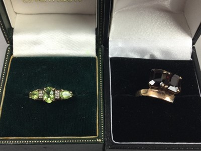 Lot 239 - A GEMSTONE DRESS RING SET IN GOLD AND TWO FURTHER RINGS