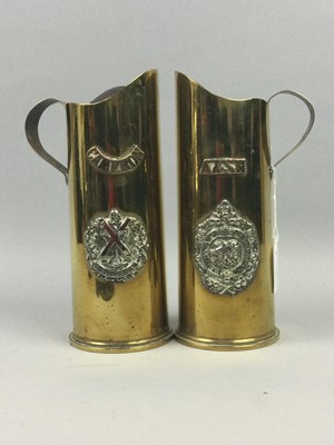 Lot 246 - A PAIR OF BRASS 'MILITARY' JUGS, A SUNDIAL AND OTHER METAL WARE