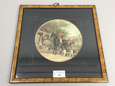 Lot 251 - AN EARLY 20TH CENTURY FOXHUNTING SCENE AND THREE GILT FRAMED PICTURES