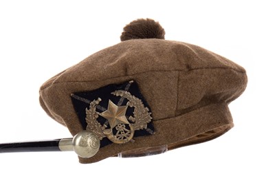 Lot 63 - CAMERONIANS INTEREST - WWII PERIOD CAP AND SWAGGER STICK
