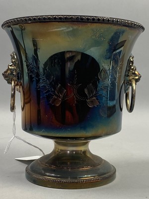 Lot 90A - A SILVER PLATED DOUBLE HANDLED BUCKET, GOBLETS, TANKARD AND JUG
