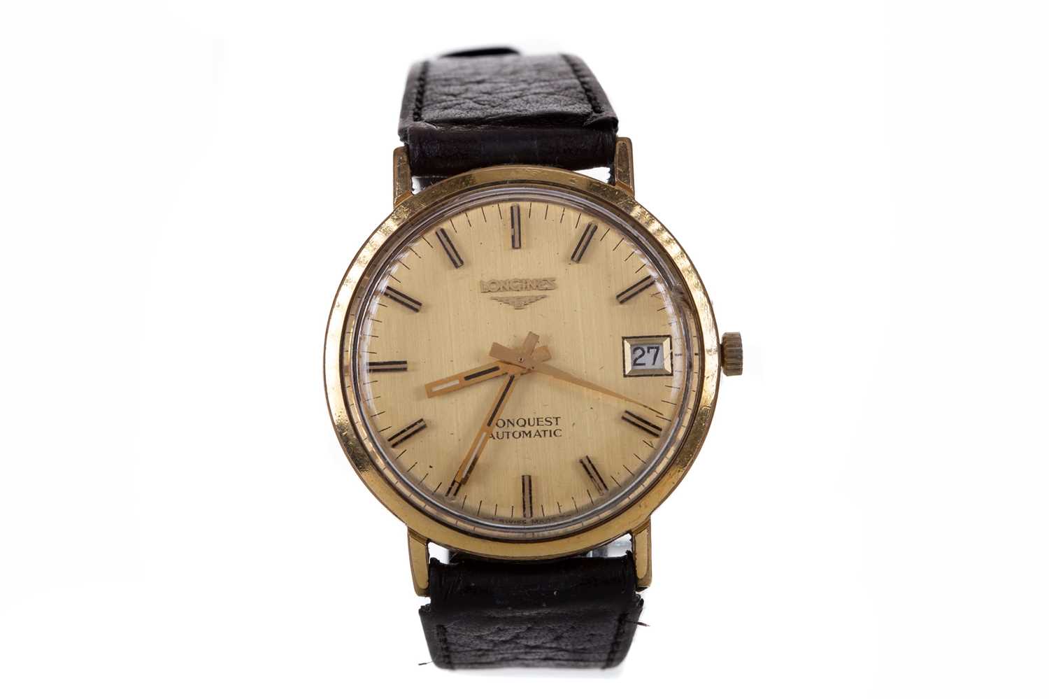 Lot 820 - A GENTLEMAN'S LONGINES CONQUEST GOLD PLATED AUTOMATIC WRISTWATCH