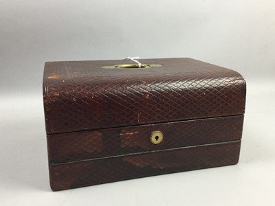 Lot 11 - A VICTORIAN PRESSED LEATHER BOUND WRITING SLOPE