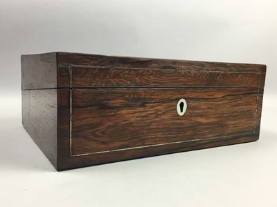 Lot 14 - A VICTORIAN ROSEWOOD AND MOTHER OF PEARL INLAID WRITING SLOPE