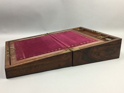 Lot 15 - A VICTORIAN WALNUT WRITING SLOPE AND ANOTHER