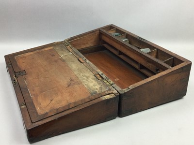 Lot 16 - A VICTORIAN WALNUT WRITING SLOPE AND TWO OTHERS