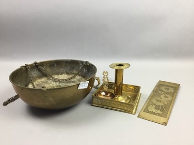 Lot 309 - AN EASTERN BRASS CIRCULAR TRAY AND OTHER BRASS WARE