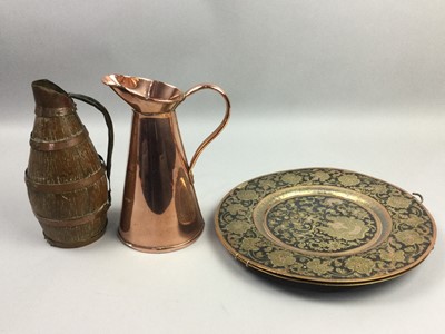Lot 311 - A COPPER KETTLE WITH OTHER COPPER AND BRASS WARE