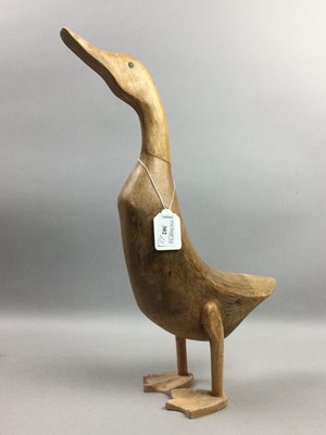 Lot 302 - A LOT OF TWO GRADUATED MODELS OF WOODEN DUCKS AND OTHER CARVED WOOD ITEMS