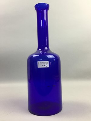 Lot 313 - A BLUE COLOURED GLASS VASE AND OTHER COLOURED GLASS WARE