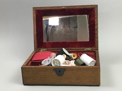 Lot 176 - A VICTORIAN OBLONG WRITING AND NEEDLEWORK BOX AND OTHERS
