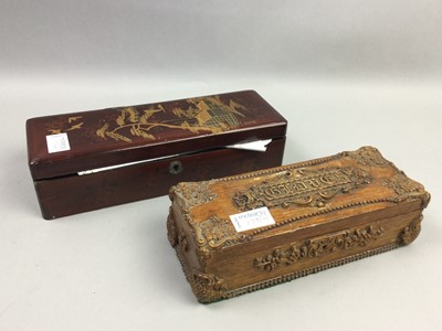 Lot 179 - AN ART & CRAFTS STYLE GLOVE BOX AND THREE OTHERS