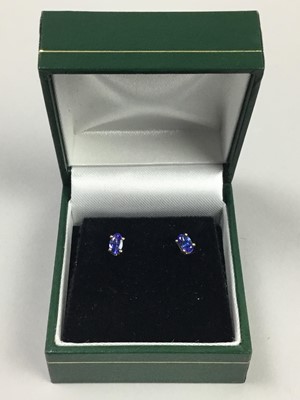 Lot 88 - A PAIR OF TANZANITE EARRINGS ALONG WITH A DIAMOND LOVE HEART RING