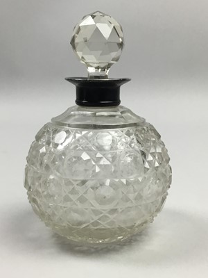 Lot 160 - A SILVER COLLARED CRYSTAL SCENT BOTTLE ALONG WITH OTHER SILVER