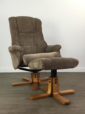 Lot 327 - A SWIVEL ARMCHAIR WITH STOOL