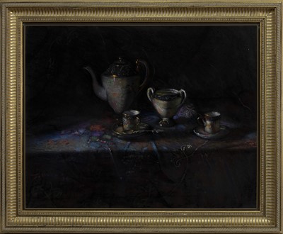 Lot 119 - STILL LIFE WITH TEA SERVICE, A PASTEL BY JOHN MACKIE