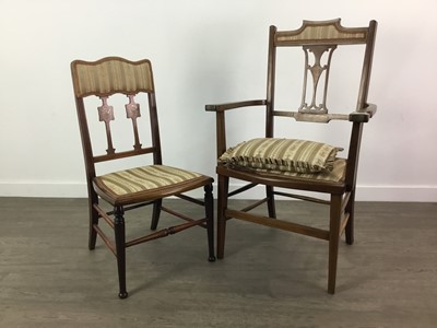 Lot 407 - AN ART NOUVEAU MAHOGANY BEDROOM ARMCHAIR AND ANOTHER
