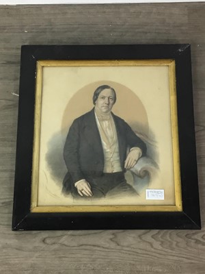 Lot 363 - A PAIR OF VICTORIAN HAND TINTED LITHOGRAPHIC PORTRAITS OF A LADY AND GENTLEMAN AND OTHERS