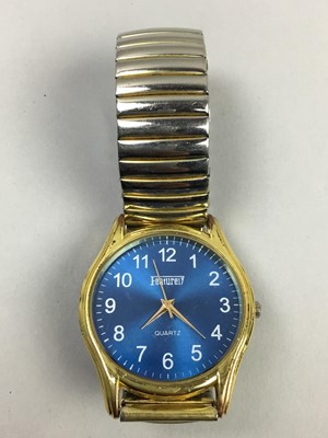 Lot 483 - A GENT'S BI-METAL WRIST WATCH, TWO BANGLES AND A NECKLACE