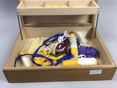 Lot 371 - A LOT OF COSTUME JEWELLERY, HAND MIRROR AND SEWING BOX