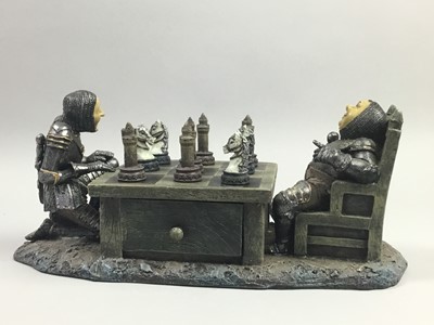 Lot 389 - A FIGURE GROUP OF A SORCERER AND DRAGON ALONG WITH OTHER FIGURES
