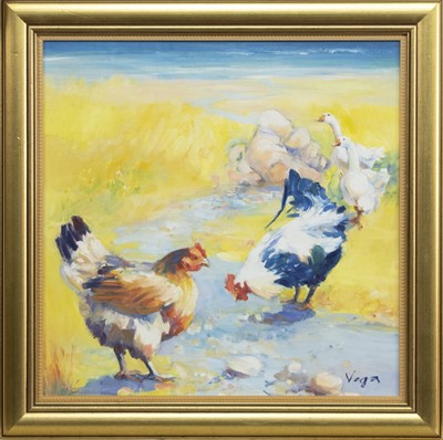 Lot 80 - CHICKENS, AN OIL BY VEGA