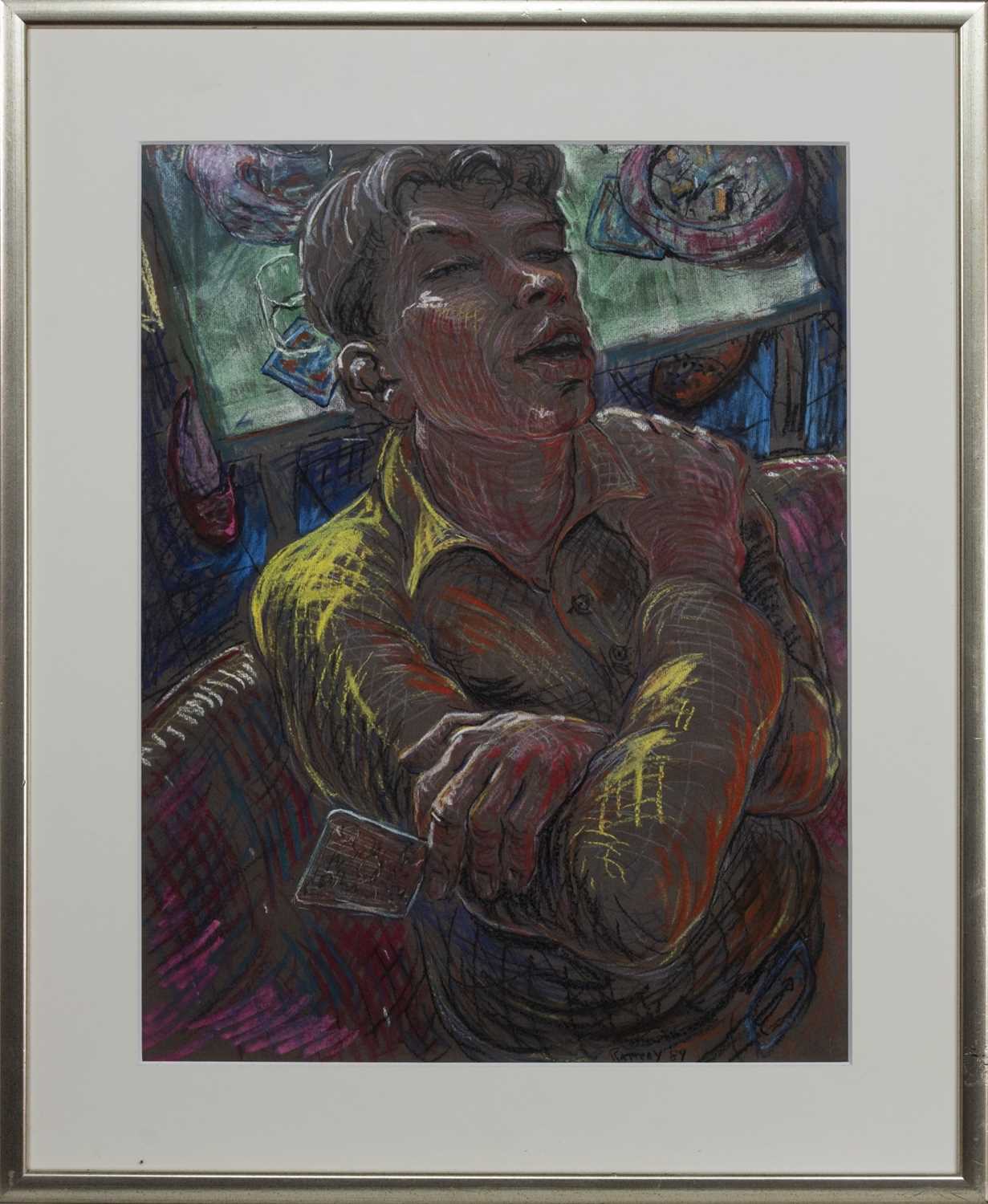 Lot 35 - THE CARD PLAYER, A PASTEL BY VINCENT RATTRAY
