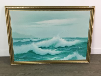 Lot 438 - A CONTEMPORARY ACRYLIC SEASCAPE AND TWO FLOWER STUDIES