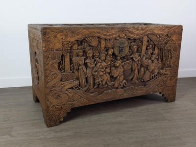 Lot 446 - A CHINESE CARVED WOOD BLANKET CHEST