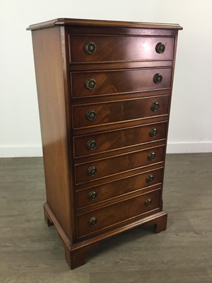 Lot 652 - A REPRODUCTION MAHOGANY SEVEN DRAWER MUSIC CABINET