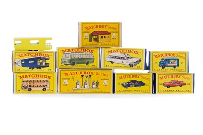 Lot 926 - A GROUP OF SEVEN MATCHBOX DIE-CAST MODEL VEHICLES AND TWO ACCESSORIES