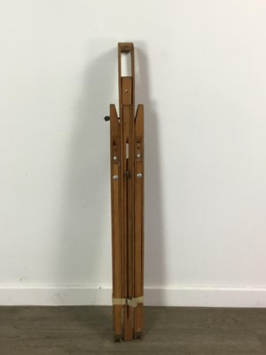 Lot 679 - A MAHOGANY VALET STAND, VINTAGE EASEL, FOOTSTOOL AND A GUILLOTINE