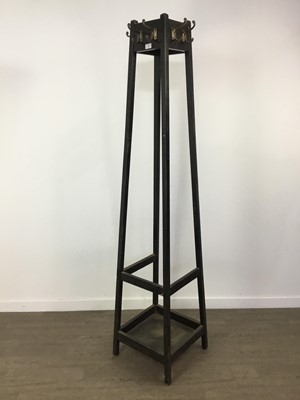Lot 581 - A STAINED WOOD SQUARE HAT AND COAT STAND
