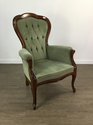 Lot 608 - A REPRODUCTION VICTORIAN STYLE ARMCHAIR