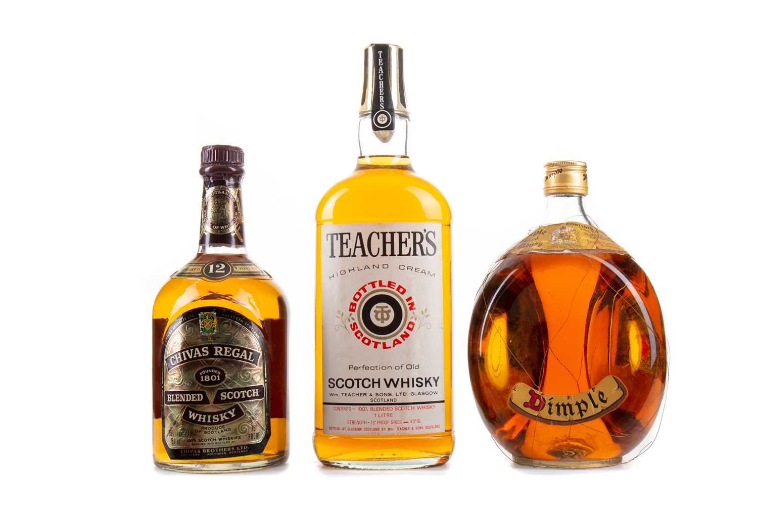 Lot 217 - DIMPLE, TEACHER'S HIGHLAND CREAM AND CHIVAS REGAL 12 YEAR OLD 26 2/3 FL OZ