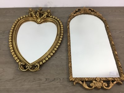 Lot 634 - A HEART SHAPED WALL MIRROR AND ANOTHER