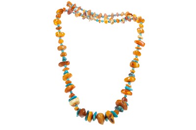 Lot 508 - A COLLECTION OF AMBER AND TURQUOISE NECKLACES