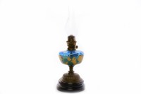 Lot 1227 - LATE VICTORIAN OIL LAMP with blue/green glass...