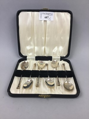 Lot 687 - A SET OF SIX SILVER SEAL TOP COFFEE SPOONS AND SILVER CIGARETTE CASE