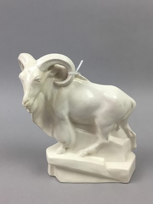 Lot 693 - A WEDGWOOD WHITE GLAZED CERAMIC GOAT BY ROY SMITH