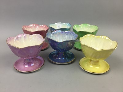 Lot 699 - A SET OF SIX MALING HARLEQUIN LUSTRE SUNDAE DISHES AND OTHER OBJECTS