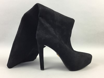 Lot 103 - A PAIR OF PRADA BLACK KNEE HIGH SUEDE HEELED BOOTS
