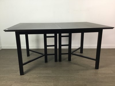 Lot 388 - AN EBONISED DINING TABLE AND EIGHT CHAIRS IN THE STYLE OF CHARLES RENNIE MACKINTOSH