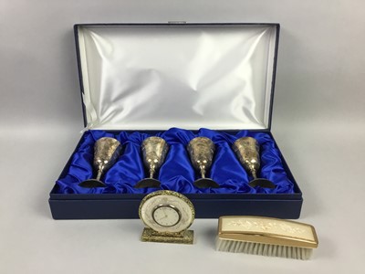 Lot 38 - A DRESSING TABLE SET ALONG WITH A SET OF SILVER PLATED GOBLETS